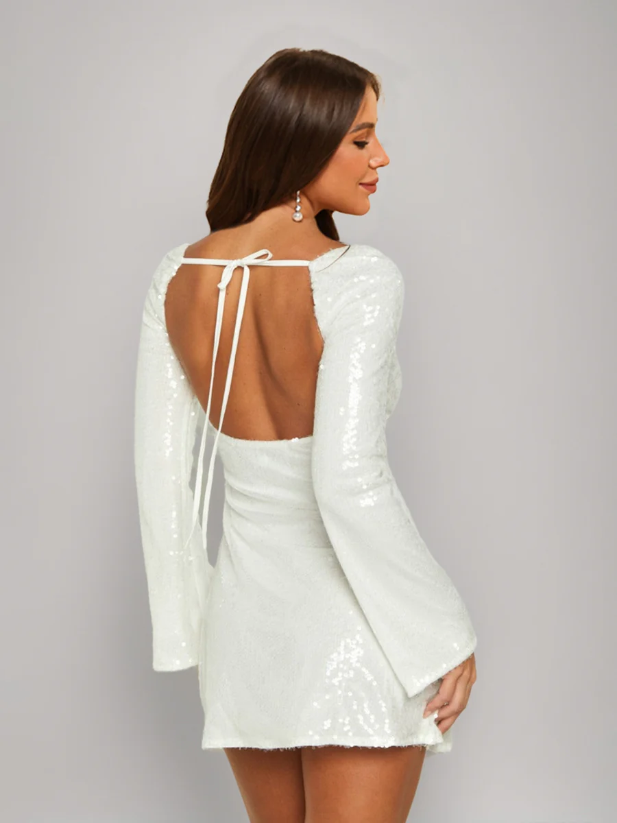 Sheath/Column Cowl Neck Long Sleeves Short Sequined Homecoming Dresses - Image 2