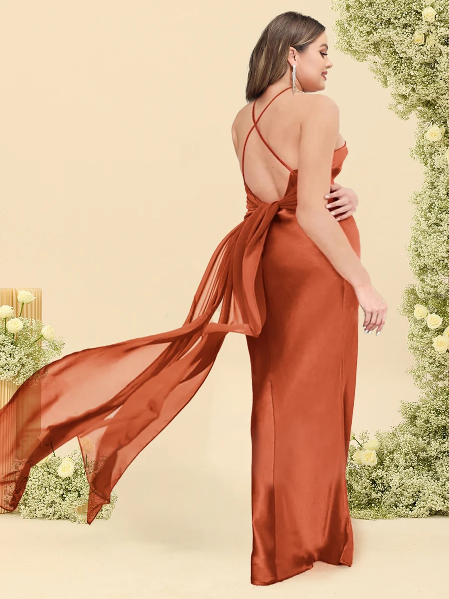 Sheath/Column Halter Sleeveless Floor-Length Lace-Up Plus Size Bridesmaid Dresses - Image 2