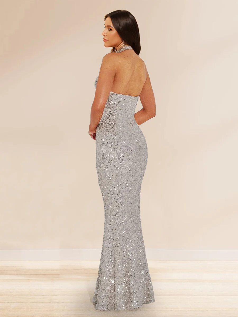 Sheath/Column Halter Sleeveless Sequin Prom Dresses - Image 2
