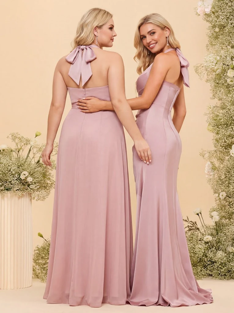 Sheath/Column Halter Sweetheart Long Formal Plus Size Dresses with Split Side & Ruched - Image 2