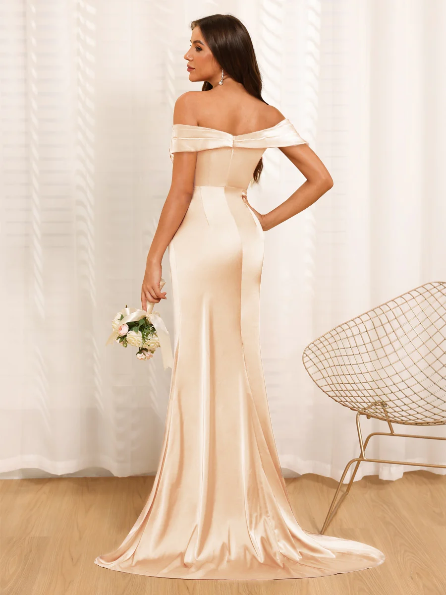Sheath/Column Off-The-Shoulder Long Formal Dresses with Split Side & Ruched - Image 2