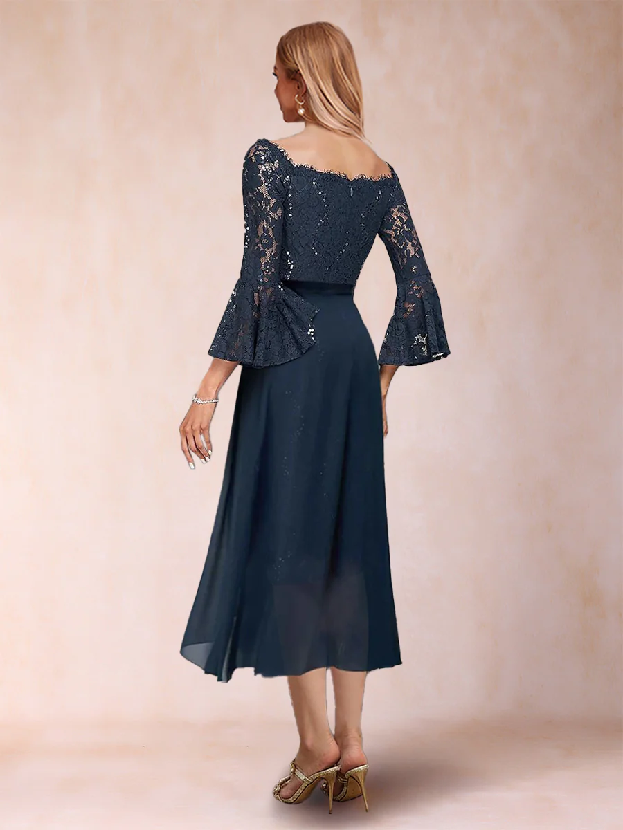 Sheath/Column Off-the-Shoulder 3/4 Sleeves 2 Pieces Mother of the Bride Dresses with Applique - Image 2