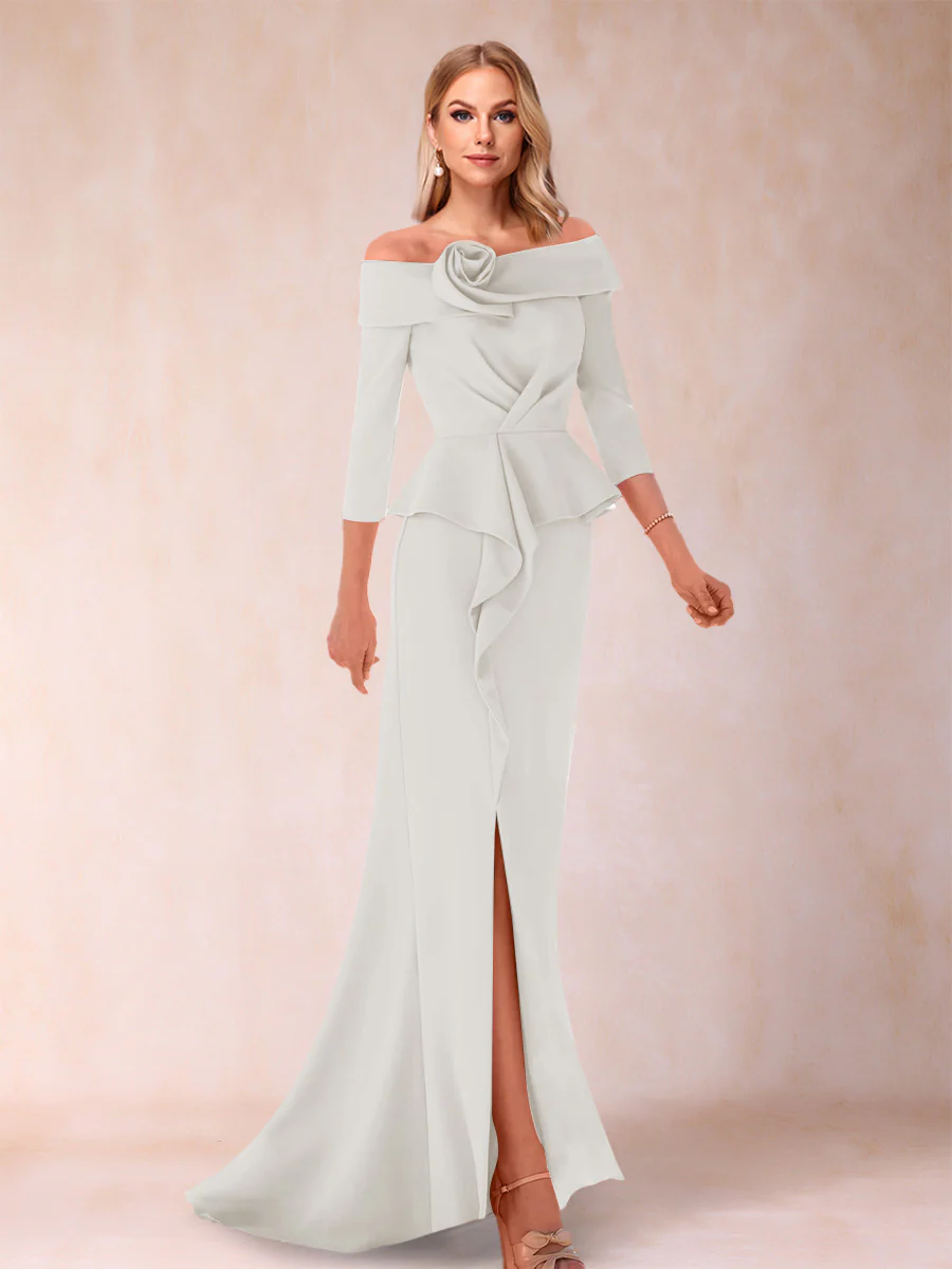 Sheath/Column Off-the-Shoulder Floor-Length Mother of the Bride Dresses With Ruffles & Split Side - Image 17