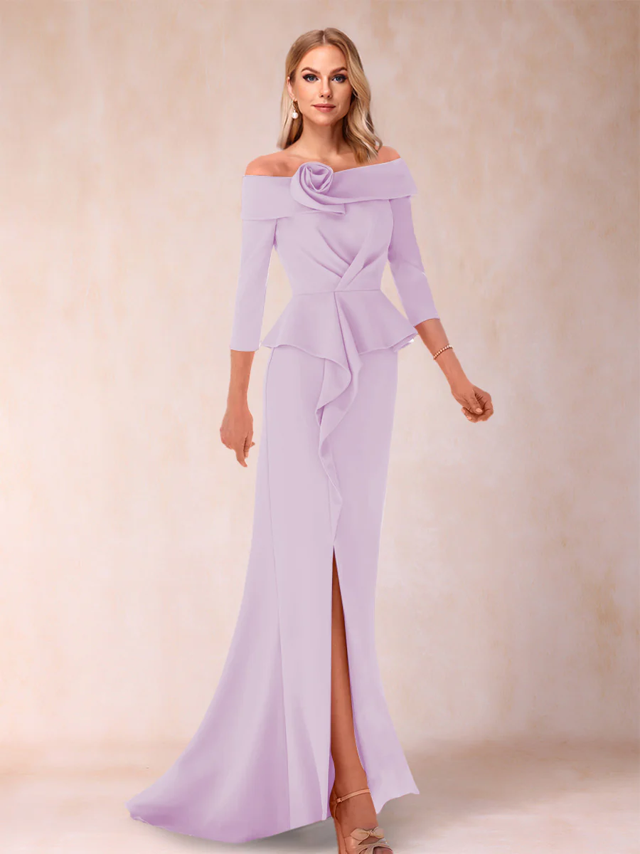 Sheath/Column Off-the-Shoulder Floor-Length Mother of the Bride Dresses With Ruffles & Split Side - Image 23