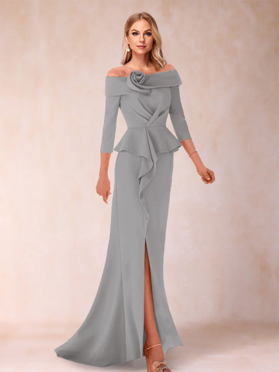 Sheath/Column Off-the-Shoulder Floor-Length Mother of the Bride Dresses With Ruffles & Split Side - Image 42