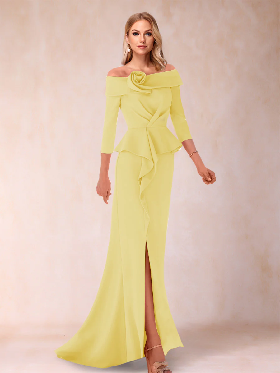 Sheath/Column Off-the-Shoulder Floor-Length Mother of the Bride Dresses With Ruffles & Split Side - Image 51