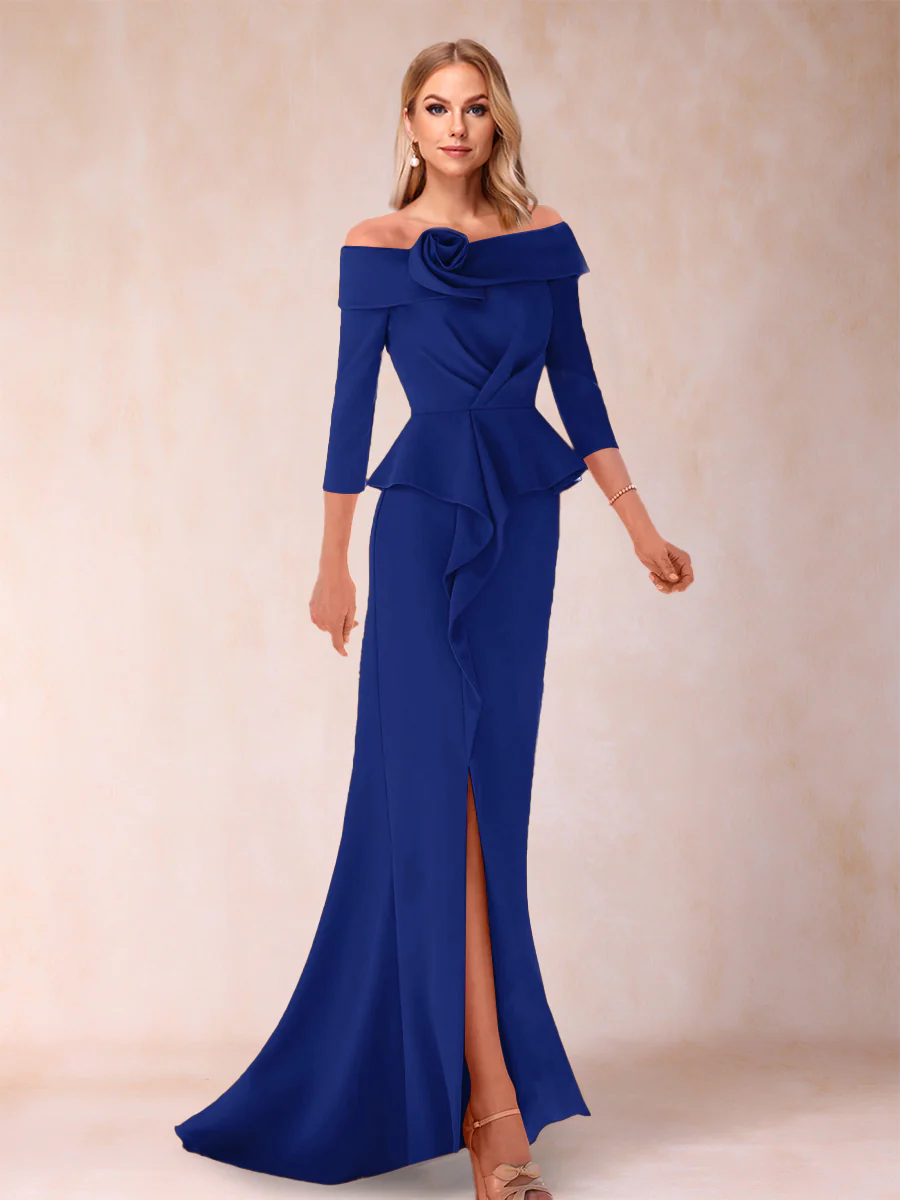 Sheath/Column Off-the-Shoulder Floor-Length Mother of the Bride Dresses With Ruffles & Split Side - Image 9