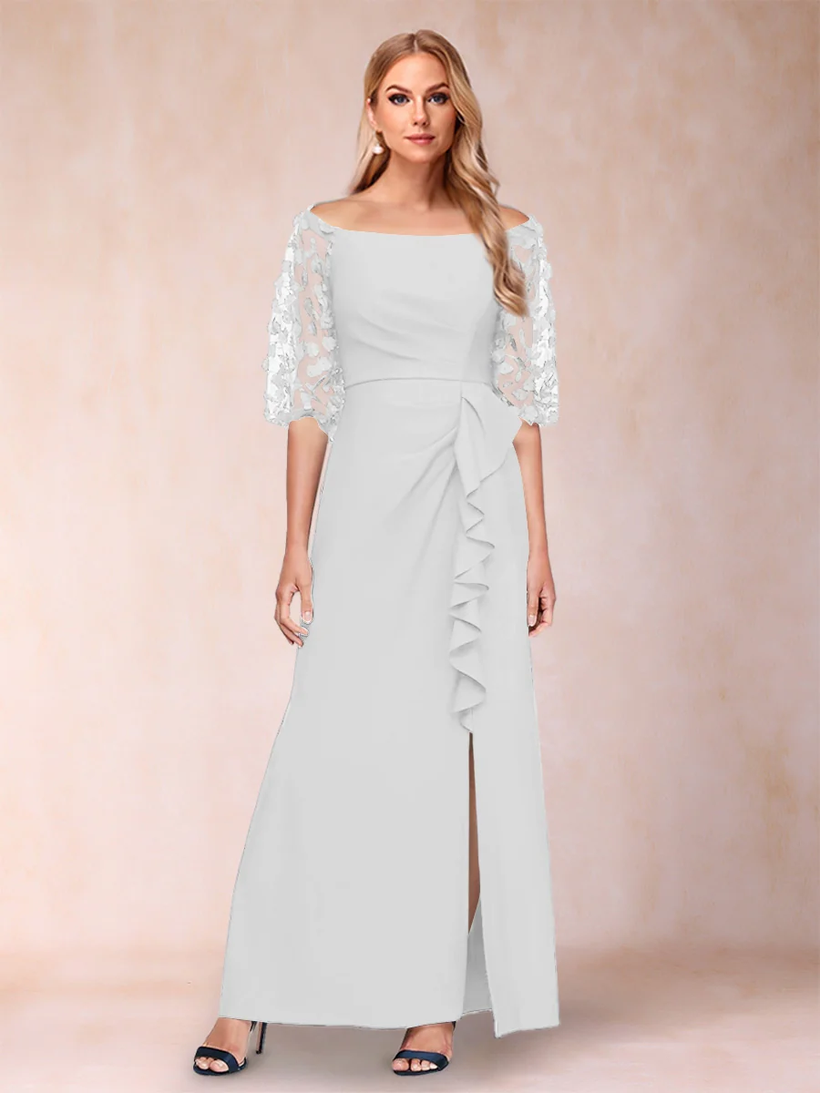Sheath/Column Off-the-Shoulder Half Sleeves Mother of the Bride Dresses with Applique - Image 30