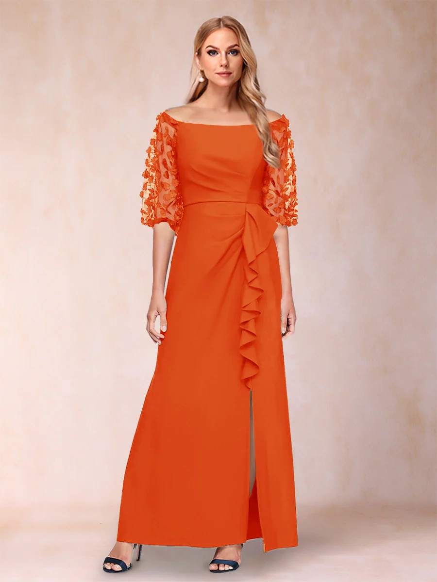 Sheath/Column Off-the-Shoulder Half Sleeves Mother of the Bride Dresses with Applique - Image 32