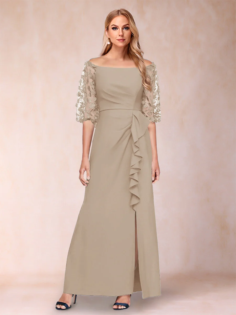 Sheath/Column Off-the-Shoulder Half Sleeves Mother of the Bride Dresses with Applique - Image 46