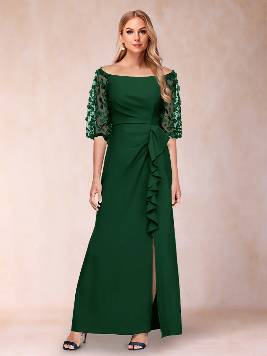 Sheath/Column Off-the-Shoulder Half Sleeves Mother of the Bride Dresses with Applique - Image 7