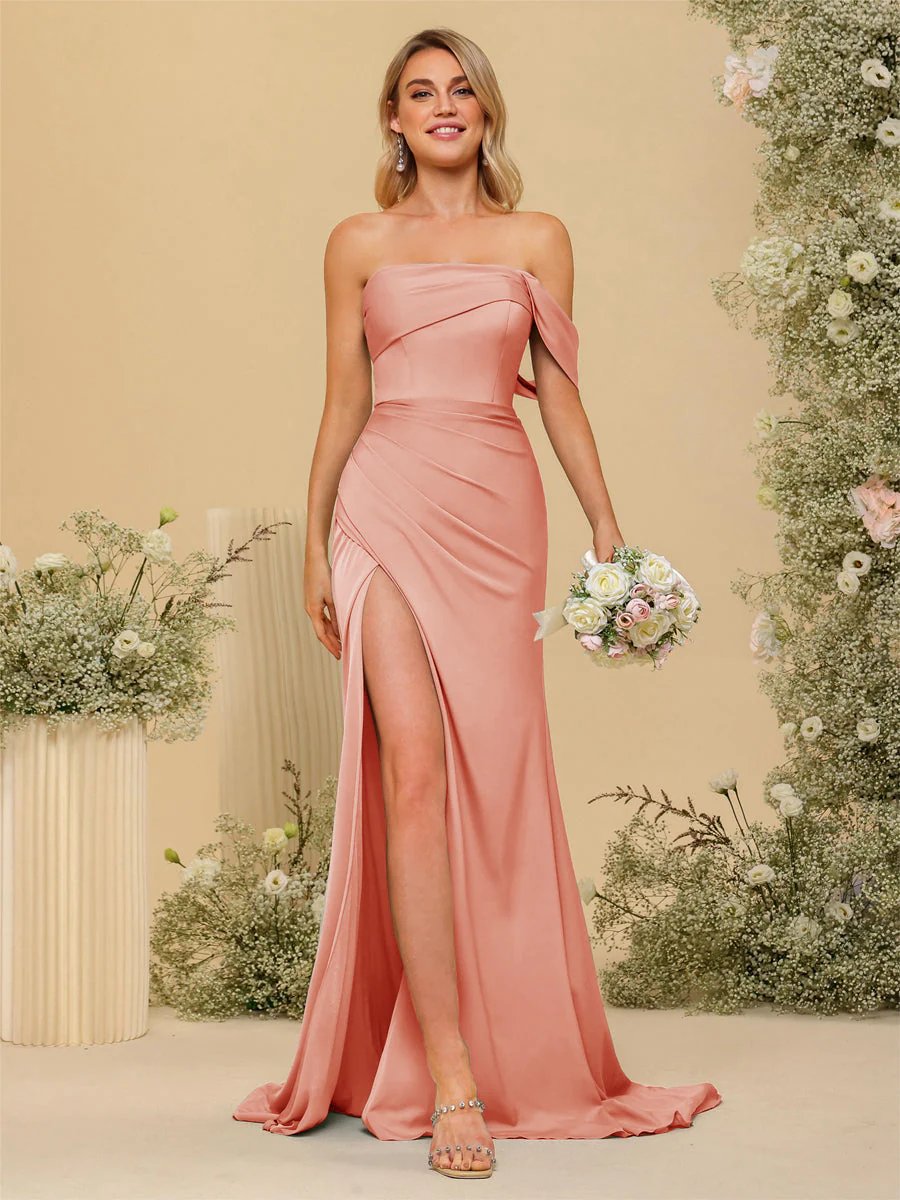 Sheath/Column Off-the-Shoulder Long Formal Dresses with Split Side - Image 28