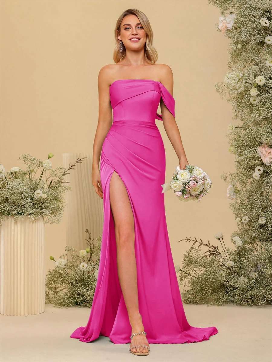 Sheath/Column Off-the-Shoulder Long Formal Dresses with Split Side - Image 32