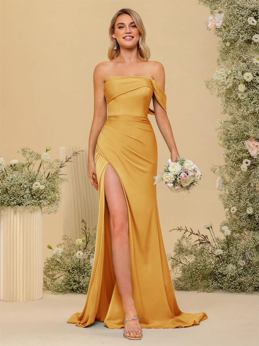 Sheath/Column Off-the-Shoulder Long Formal Dresses with Split Side - Image 61