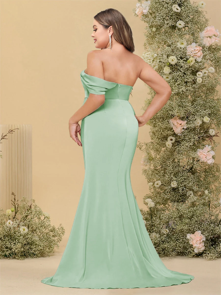 Sheath/Column Off-the-Shoulder Long Plus Size Formal Dresses with Split Side - Image 2