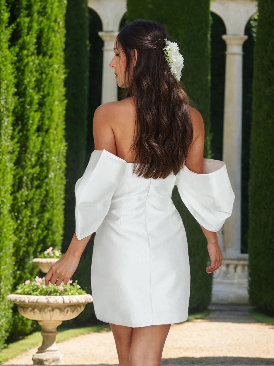 Sheath/Column Off-the-Shoulder Short Sleeves Mini Ruched Homecoming Dresses - Image 2
