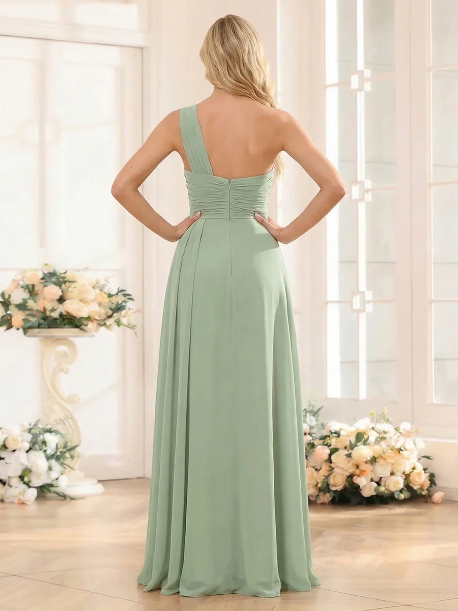 Sheath/Column One-Shoulder Floor-Length Bridesmaid Dresses with Ruched & Split Side - Image 2