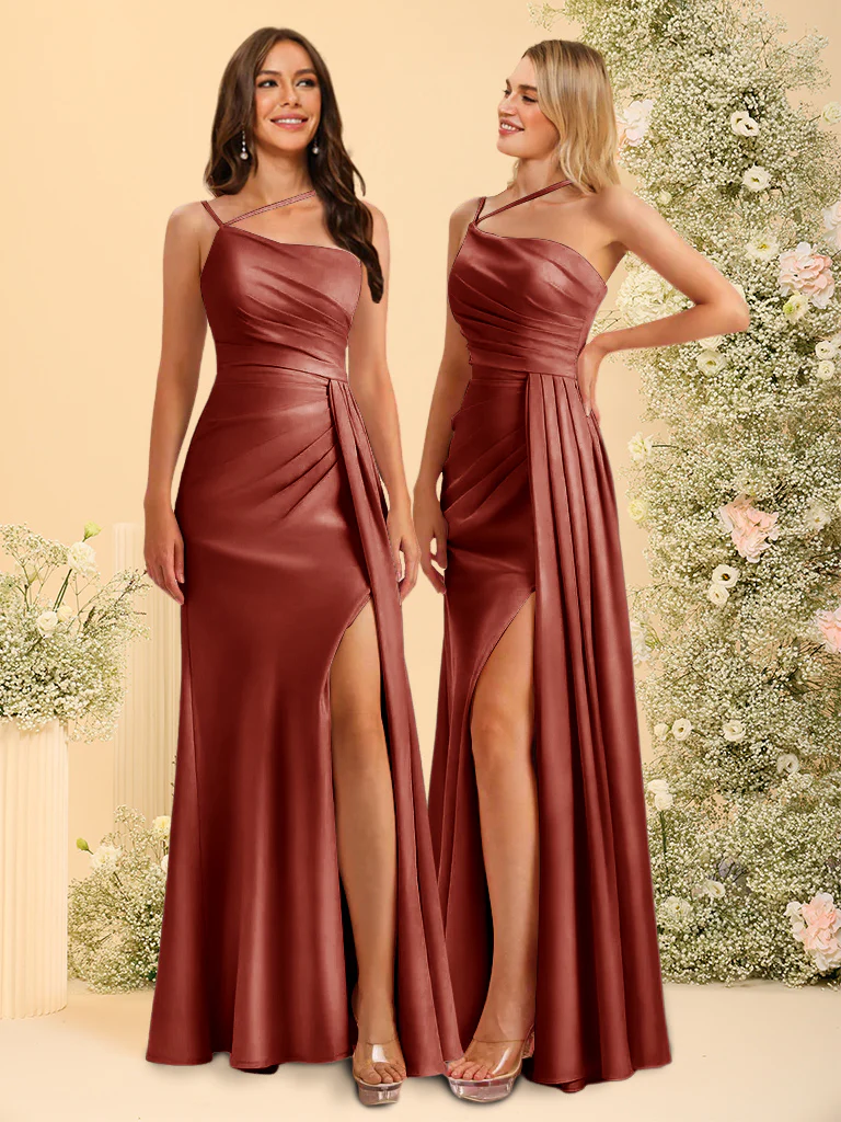 Sheath/Column One-Shoulder Long Bridesmaid Dresses with Split Side - Image 10
