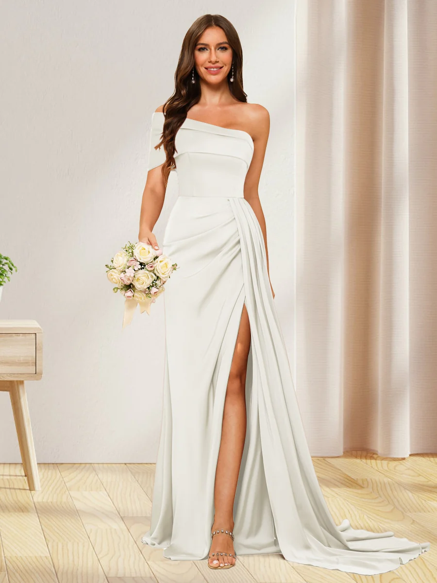 Sheath/Column One-Shoulder Long Formal Dresses with Split Side - Image 13