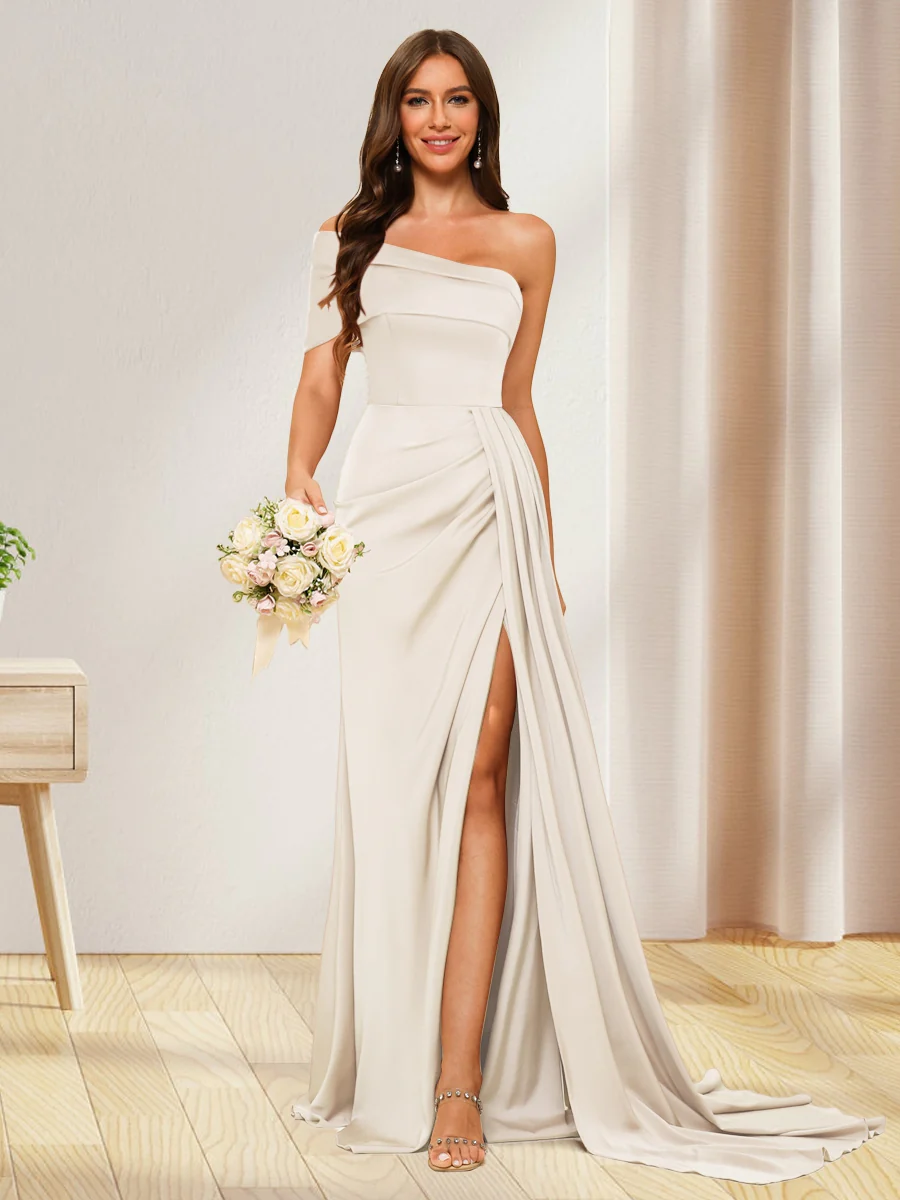 Sheath/Column One-Shoulder Long Formal Dresses with Split Side - Image 15