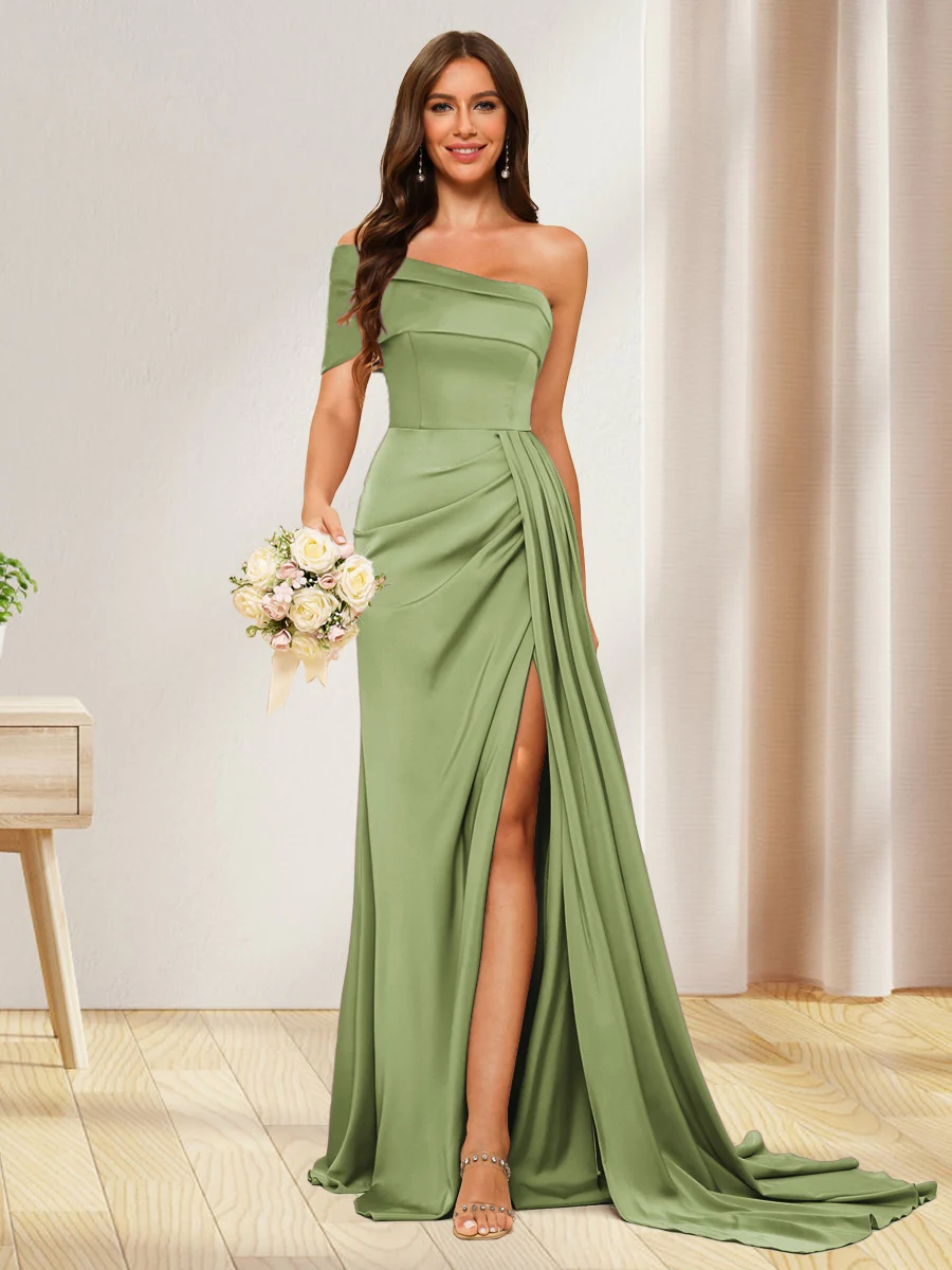 Sheath/Column One-Shoulder Long Formal Dresses with Split Side - Image 51