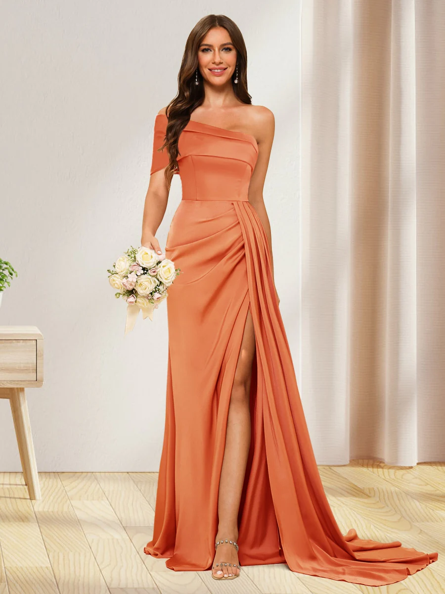 Sheath/Column One-Shoulder Long Formal Dresses with Split Side - Image 58