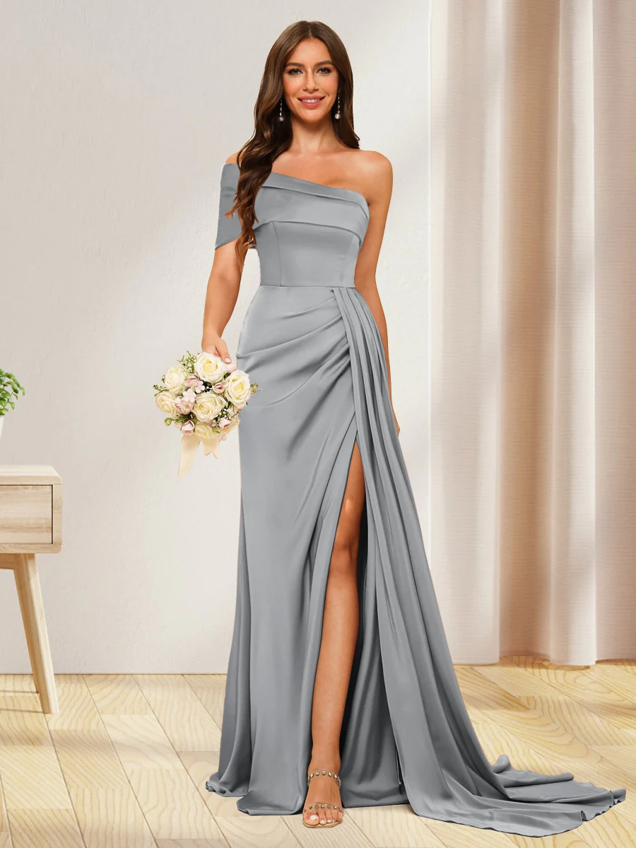 Sheath/Column One-Shoulder Long Formal Dresses with Split Side - Image 60