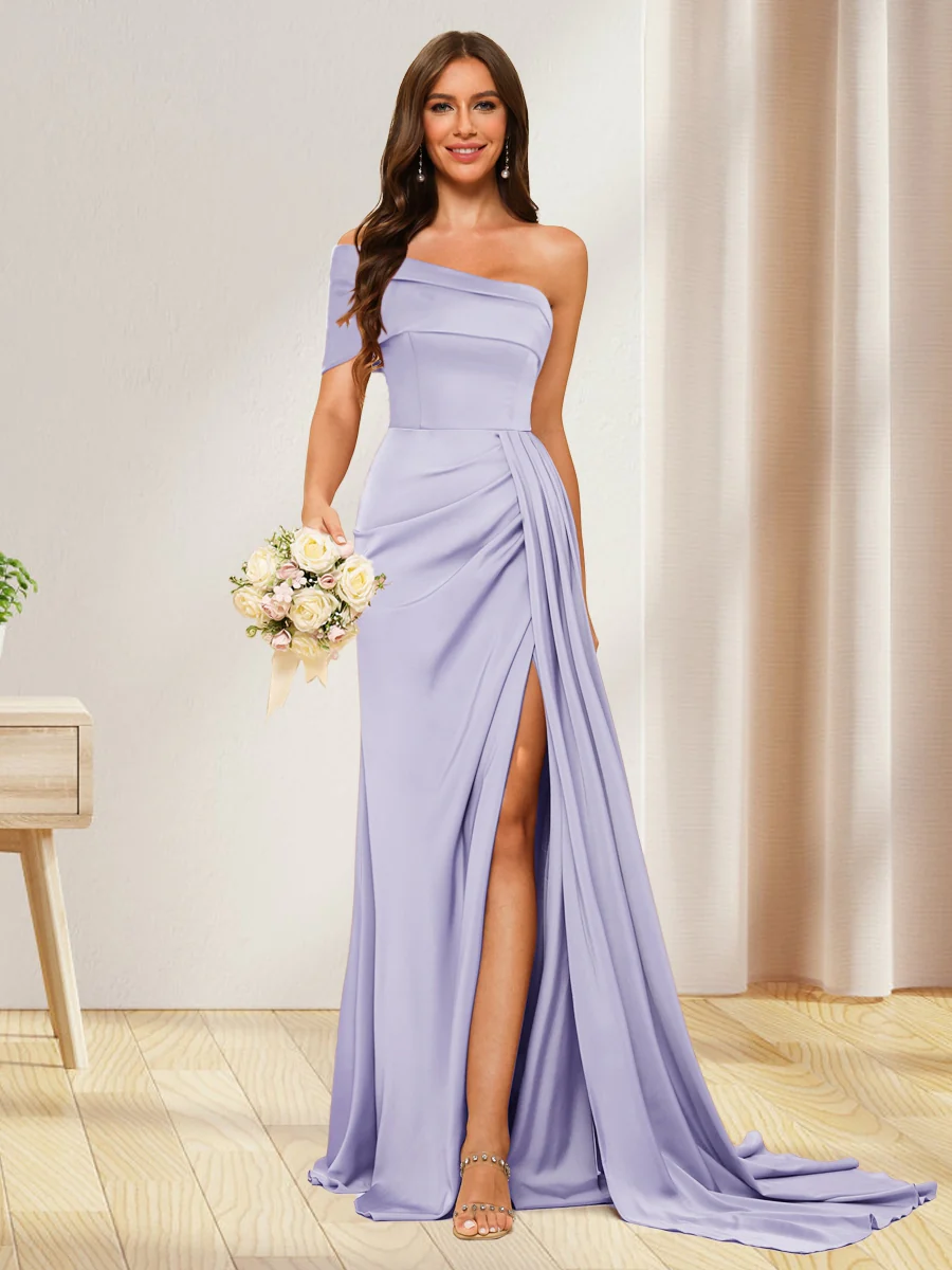 Sheath/Column One-Shoulder Long Formal Dresses with Split Side - Image 8