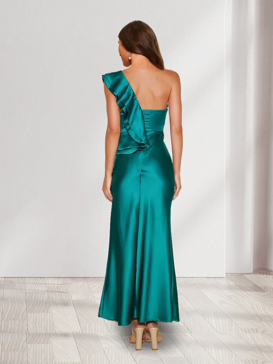 Sheath/Column One-Shoulder Ruffle Long Bridesmaid Dresses - Image 2