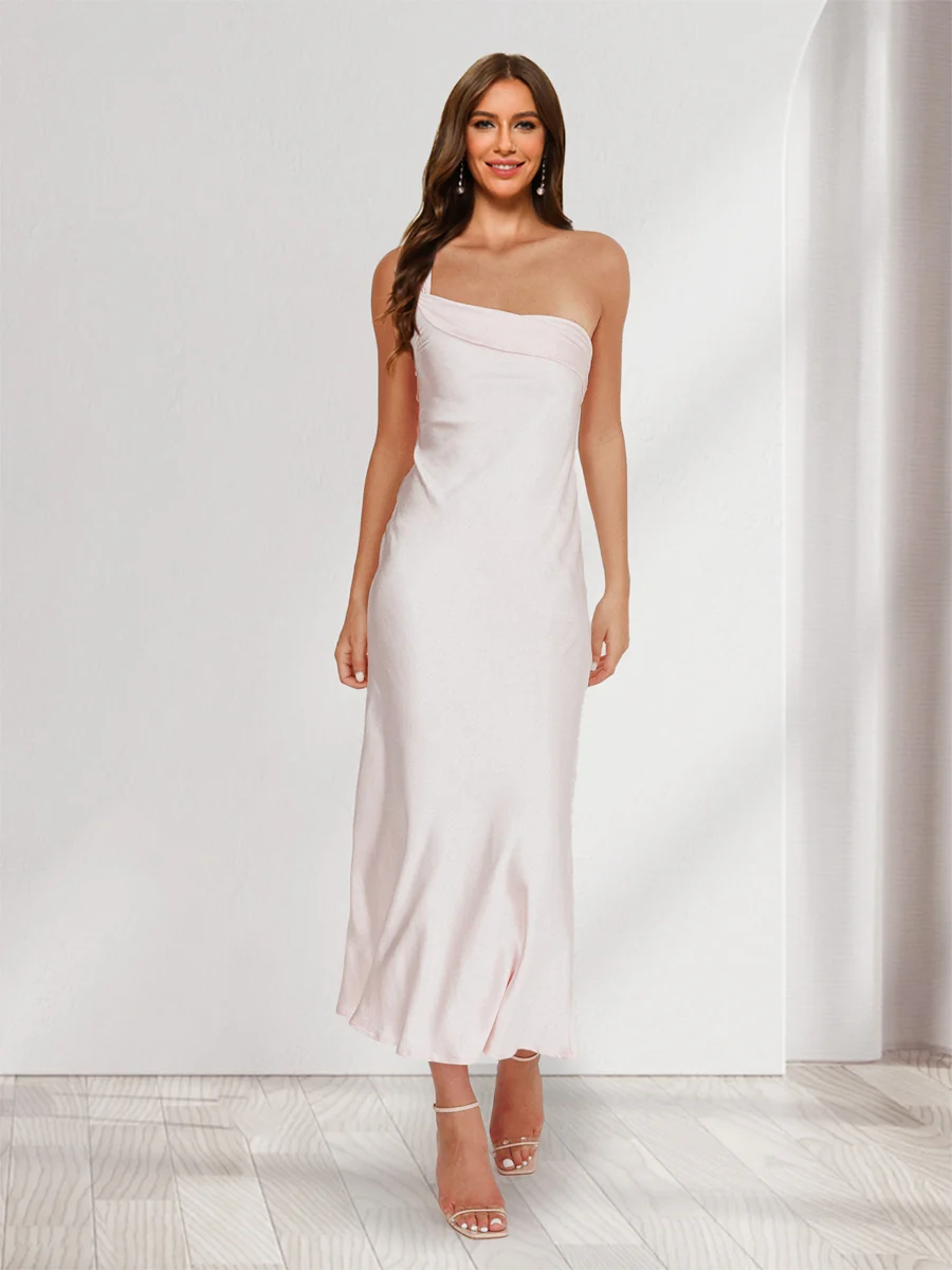 Sheath/Column One-Shoulder Ruffle Maxi Dresses Long Bridesmaid Dresses - Image 5