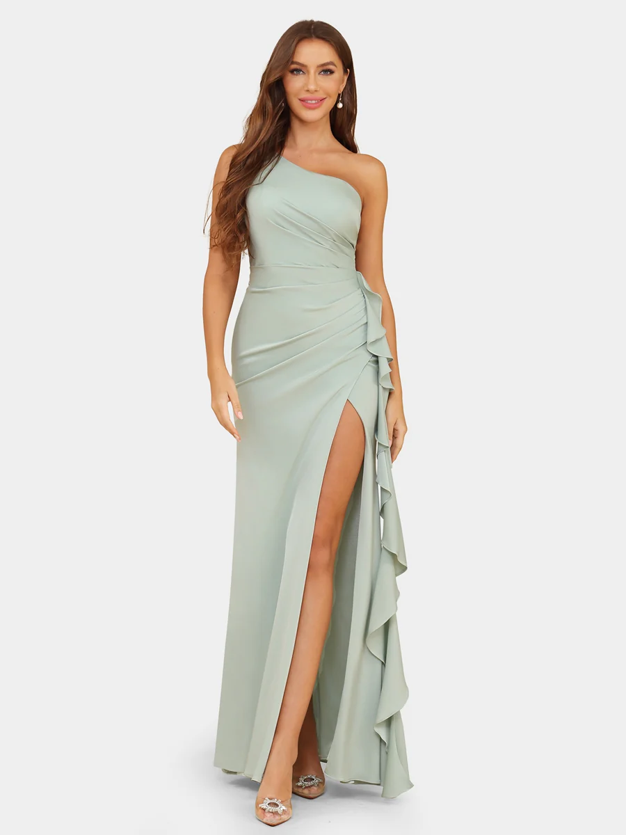 Sheath/Column One-Shoulder Sleeveless Bridesmaid Dresses with Ruffles - Image 4
