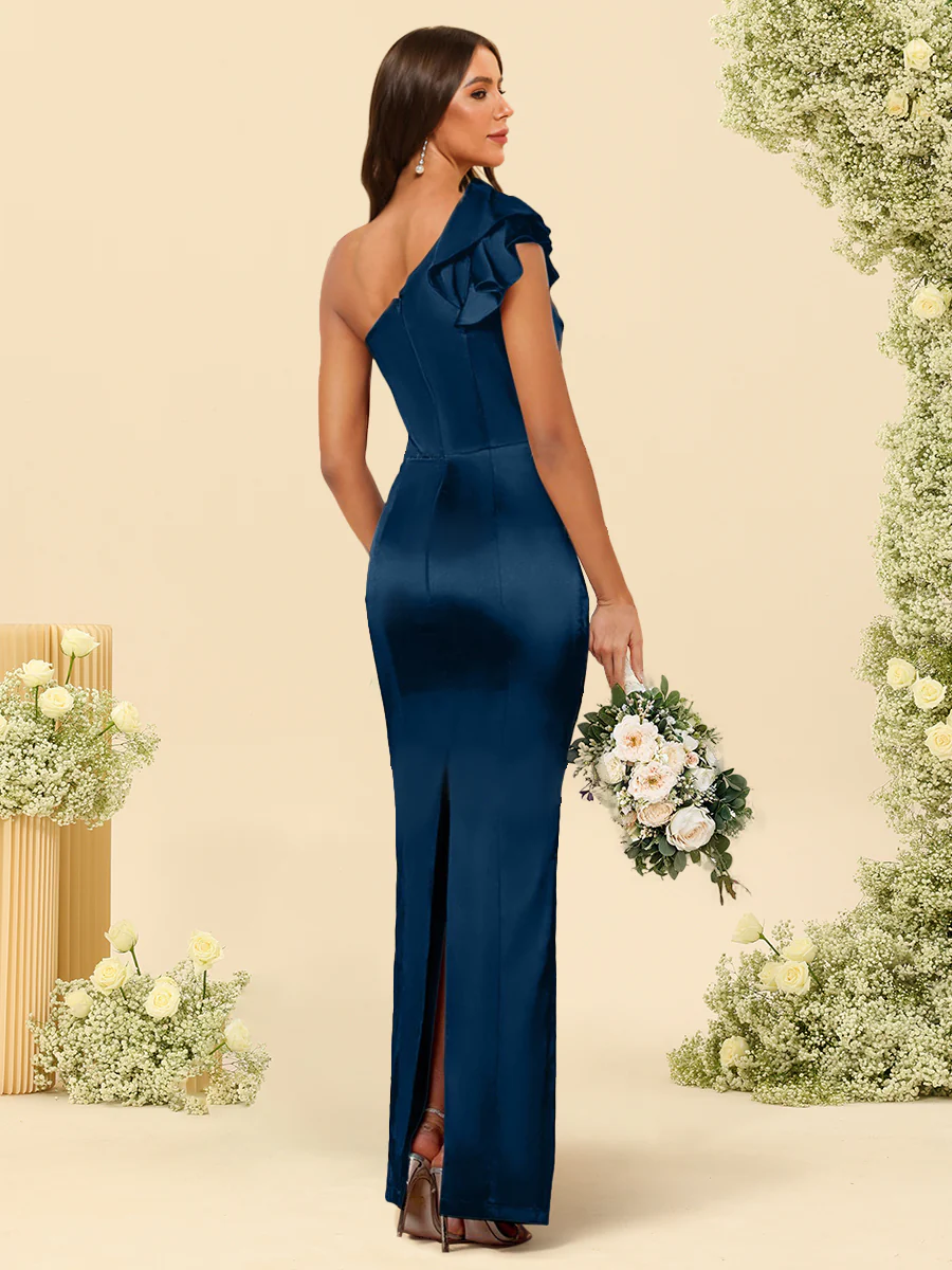 Sheath/Column One-Shoulder Sleeveless Evening Dresses With Ruched - Image 2