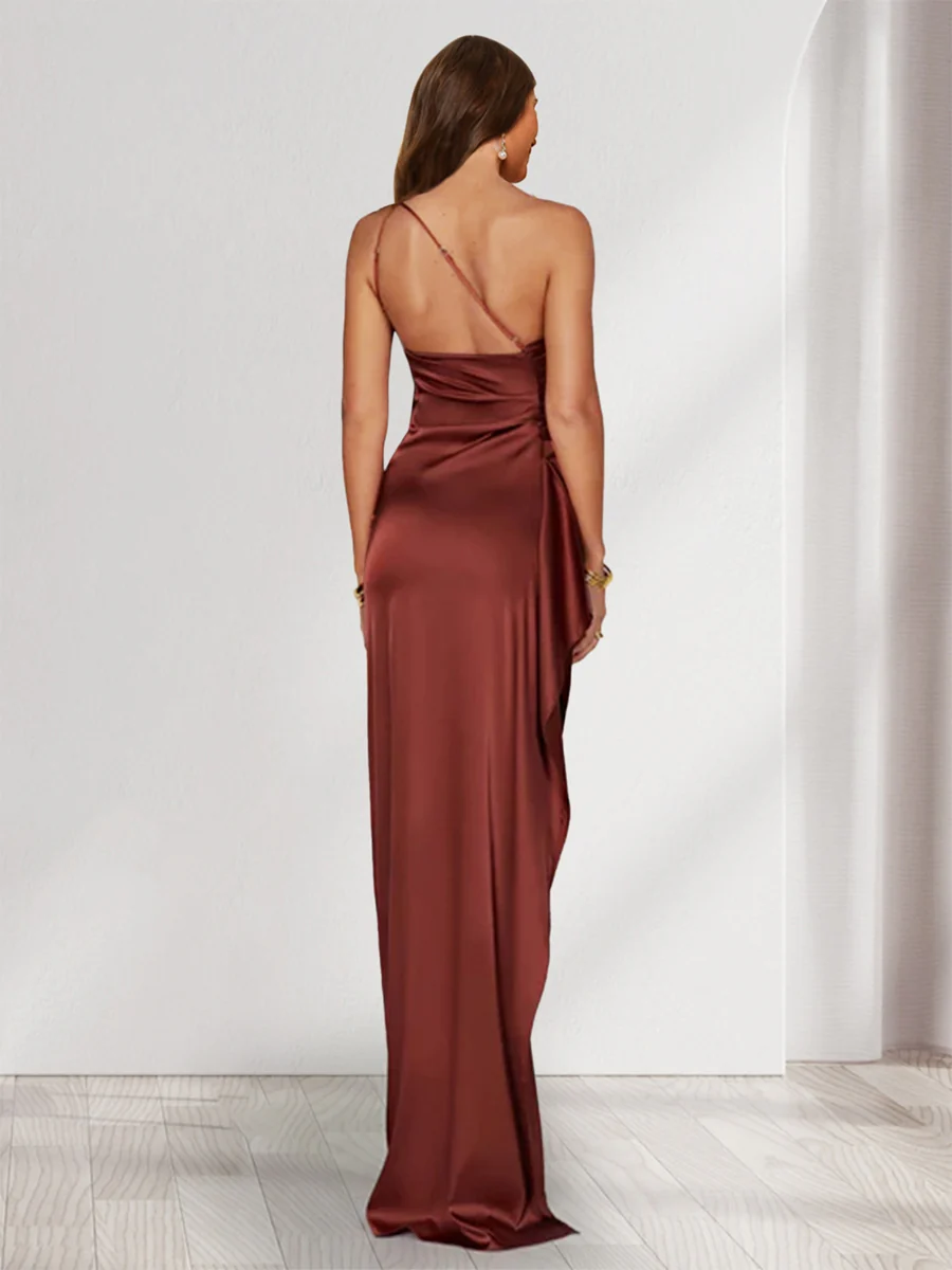 Sheath/Column One-Shoulder Sleeveless Floor-Length Bridesmaid Dresses with Split Side - Image 2