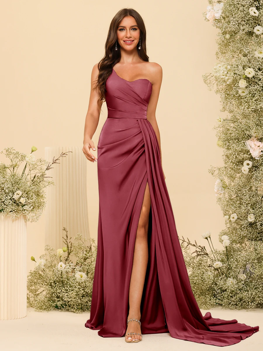 Sheath/Column One-Shoulder Sweetheart Long Formal Dresses with Split Side - Image 36