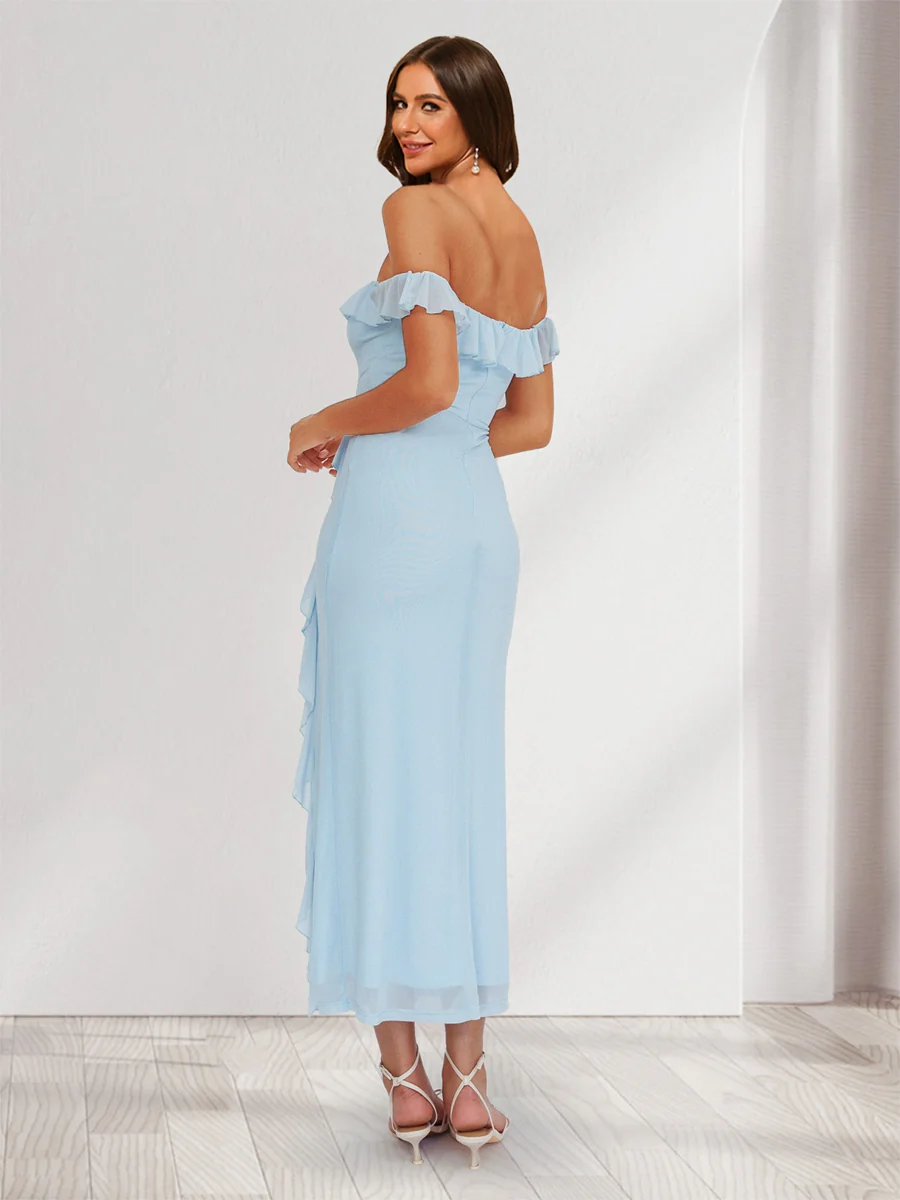 Sheath/Column Ruffle Off-the-Shoulder Maxi Dresses Long Bridesmaid Dresses - Image 2