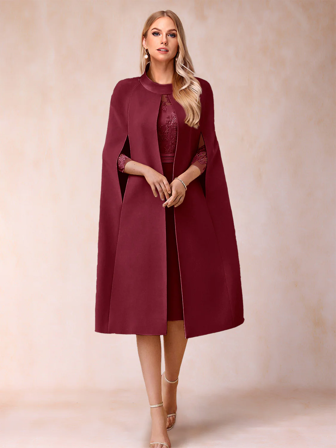 Sheath/Column Scoop 3/4 Sleeves 2 Pieces Mother of the Bride Dresses with Applique - Image 20