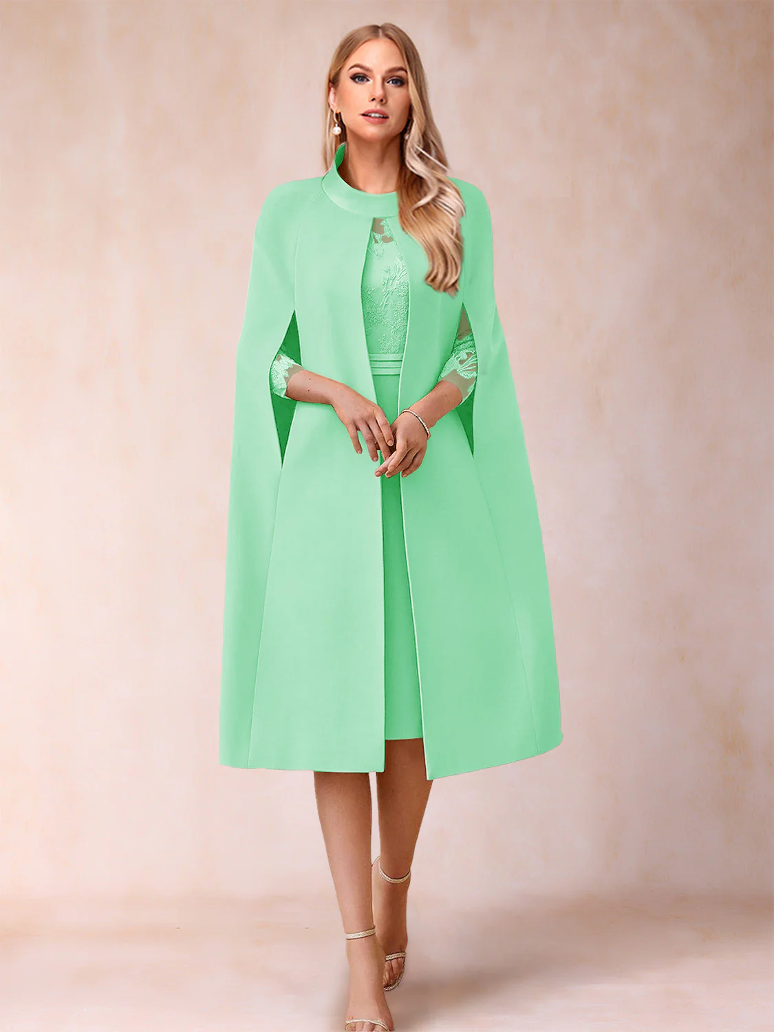 Sheath/Column Scoop 3/4 Sleeves 2 Pieces Mother of the Bride Dresses with Applique - Image 26