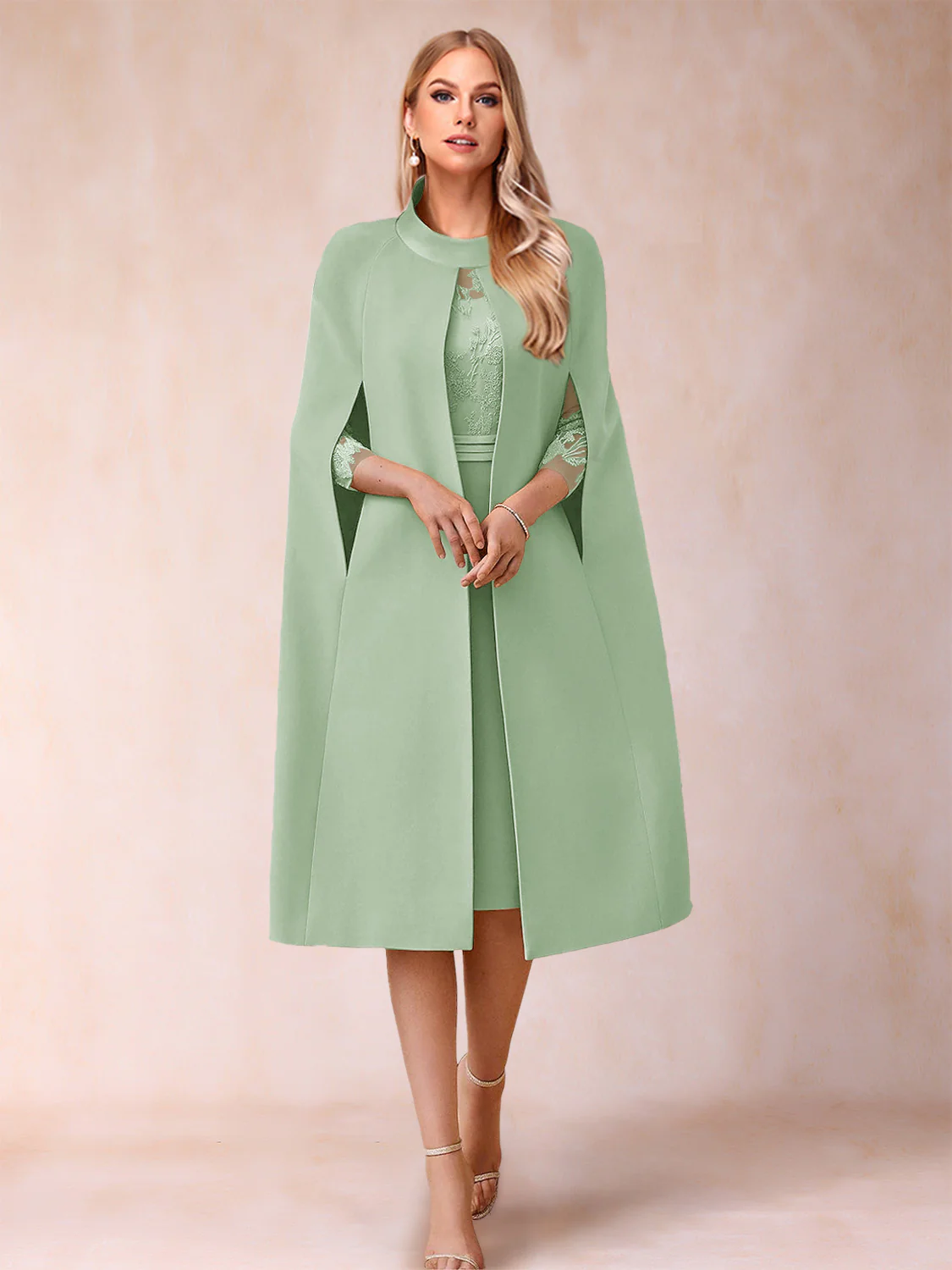 Sheath/Column Scoop 3/4 Sleeves 2 Pieces Mother of the Bride Dresses with Applique - Image 41