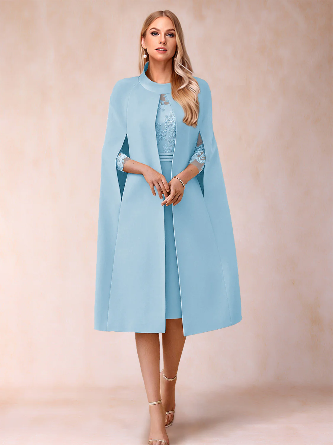Sheath/Column Scoop 3/4 Sleeves 2 Pieces Mother of the Bride Dresses with Applique - Image 45