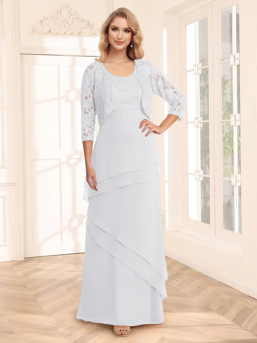 Sheath/Column Scoop 3/4 Sleeves Evening Dresses with Jacket & Appliques - Image 15