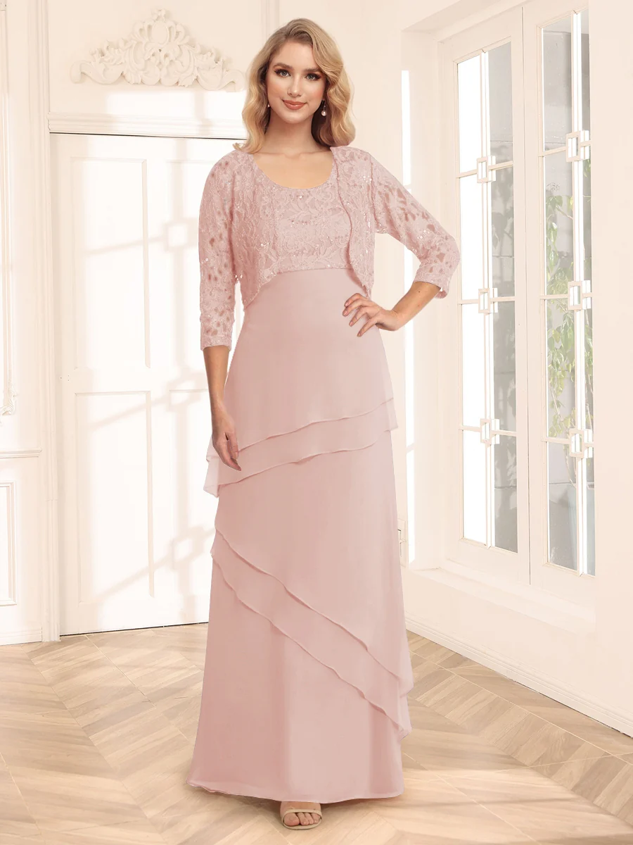 Sheath/Column Scoop 3/4 Sleeves Evening Dresses with Jacket & Appliques - Image 24