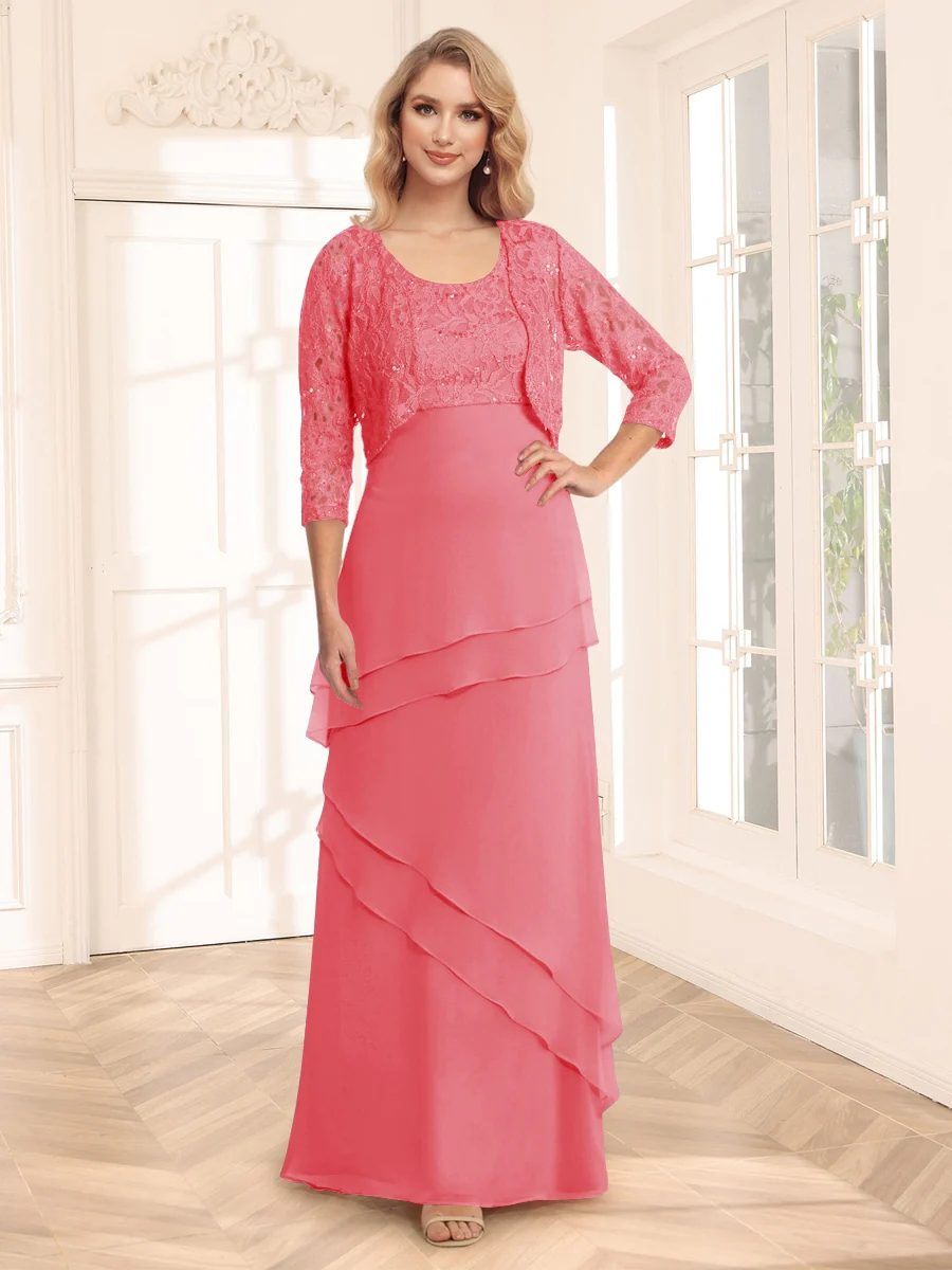 Sheath/Column Scoop 3/4 Sleeves Evening Dresses with Jacket & Appliques - Image 28