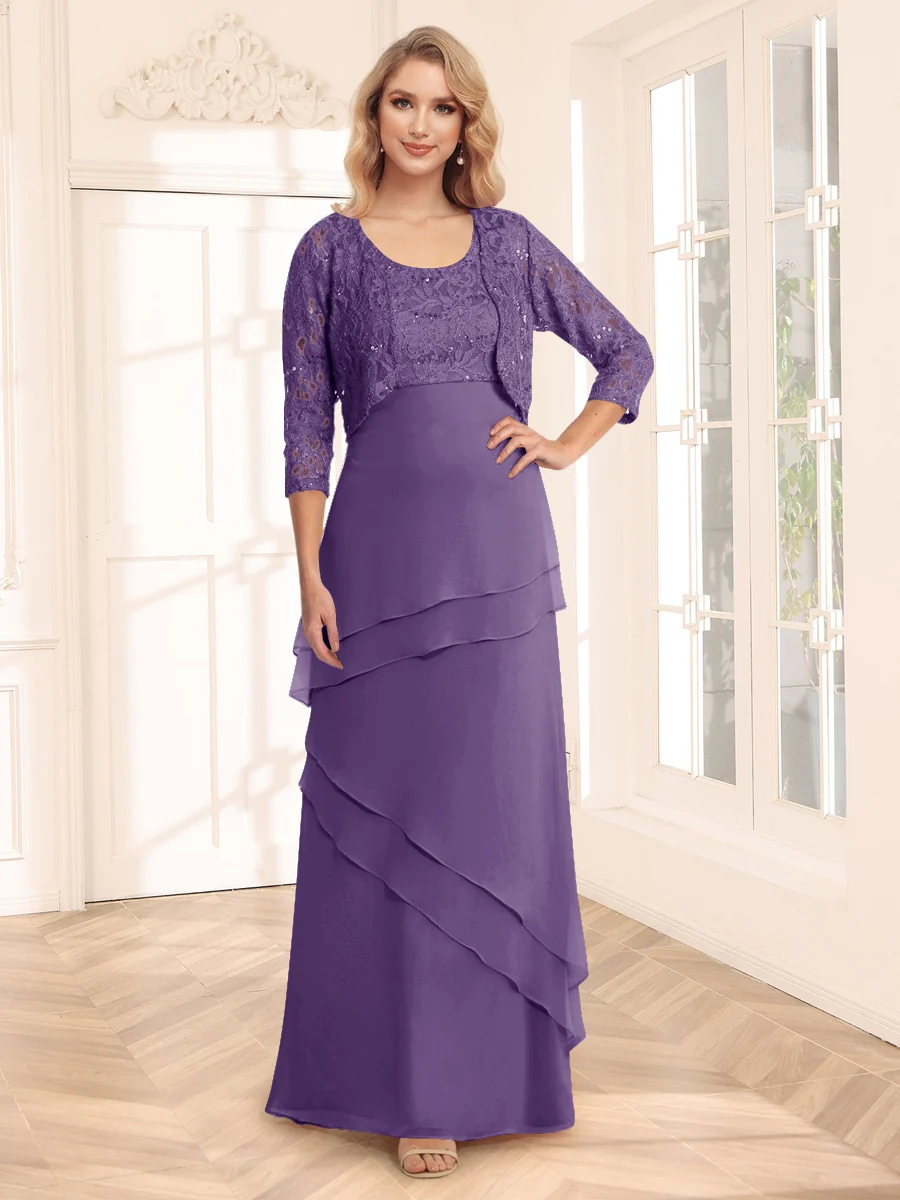 Sheath/Column Scoop 3/4 Sleeves Evening Dresses with Jacket & Appliques - Image 38