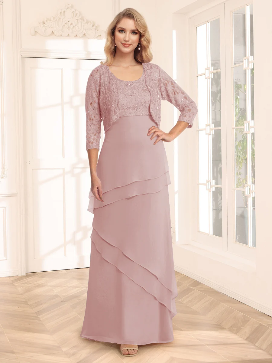 Sheath/Column Scoop 3/4 Sleeves Evening Dresses with Jacket & Appliques - Image 4