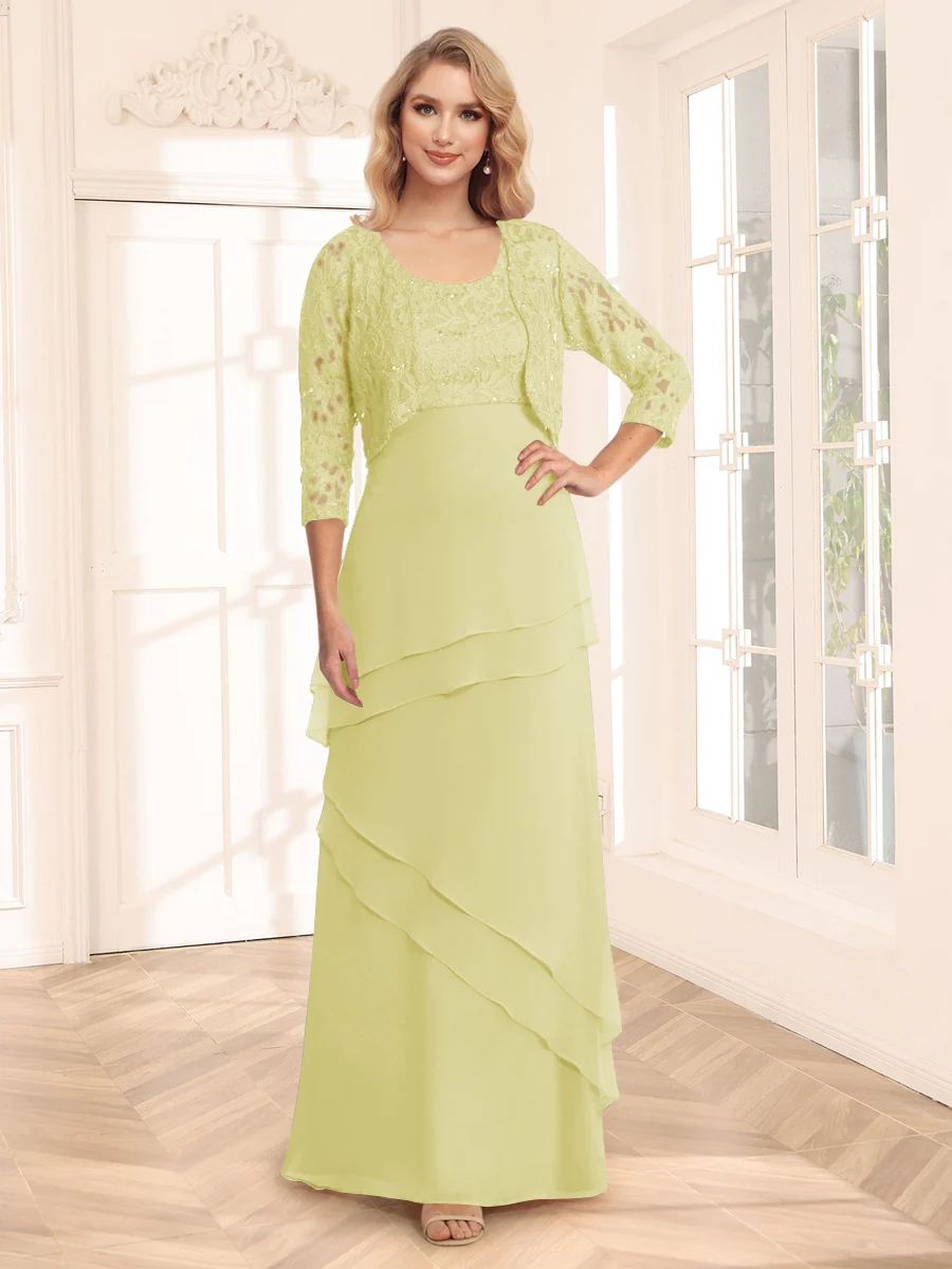 Sheath/Column Scoop 3/4 Sleeves Evening Dresses with Jacket & Appliques - Image 64