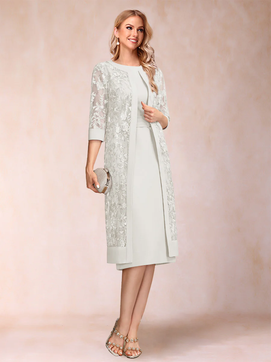 Sheath/Column Scoop Chiffon Ruched Mother of the Bride Dresses with Jacket & Rhinestone - Image 28