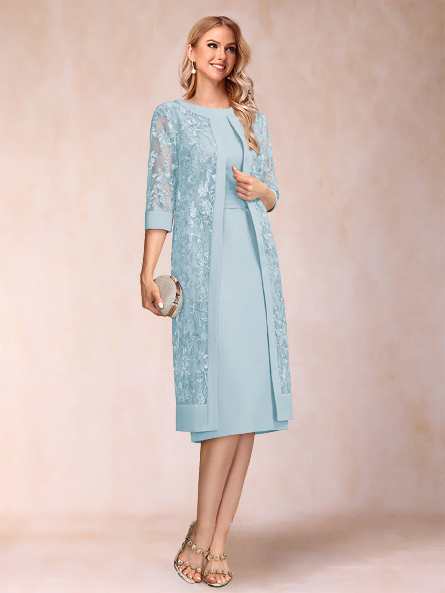 Sheath/Column Scoop Chiffon Ruched Mother of the Bride Dresses with Jacket & Rhinestone - Image 29