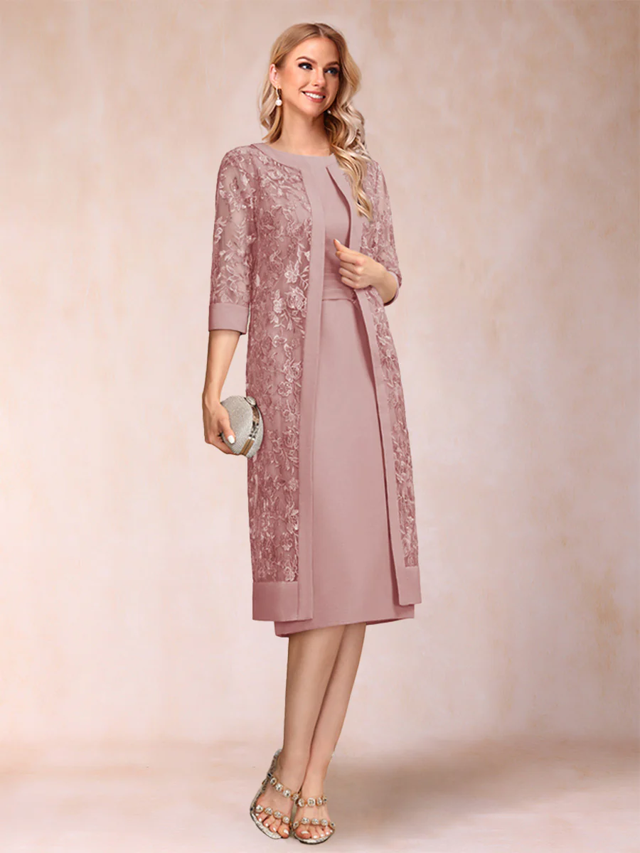 Sheath/Column Scoop Chiffon Ruched Mother of the Bride Dresses with Jacket & Rhinestone - Image 35