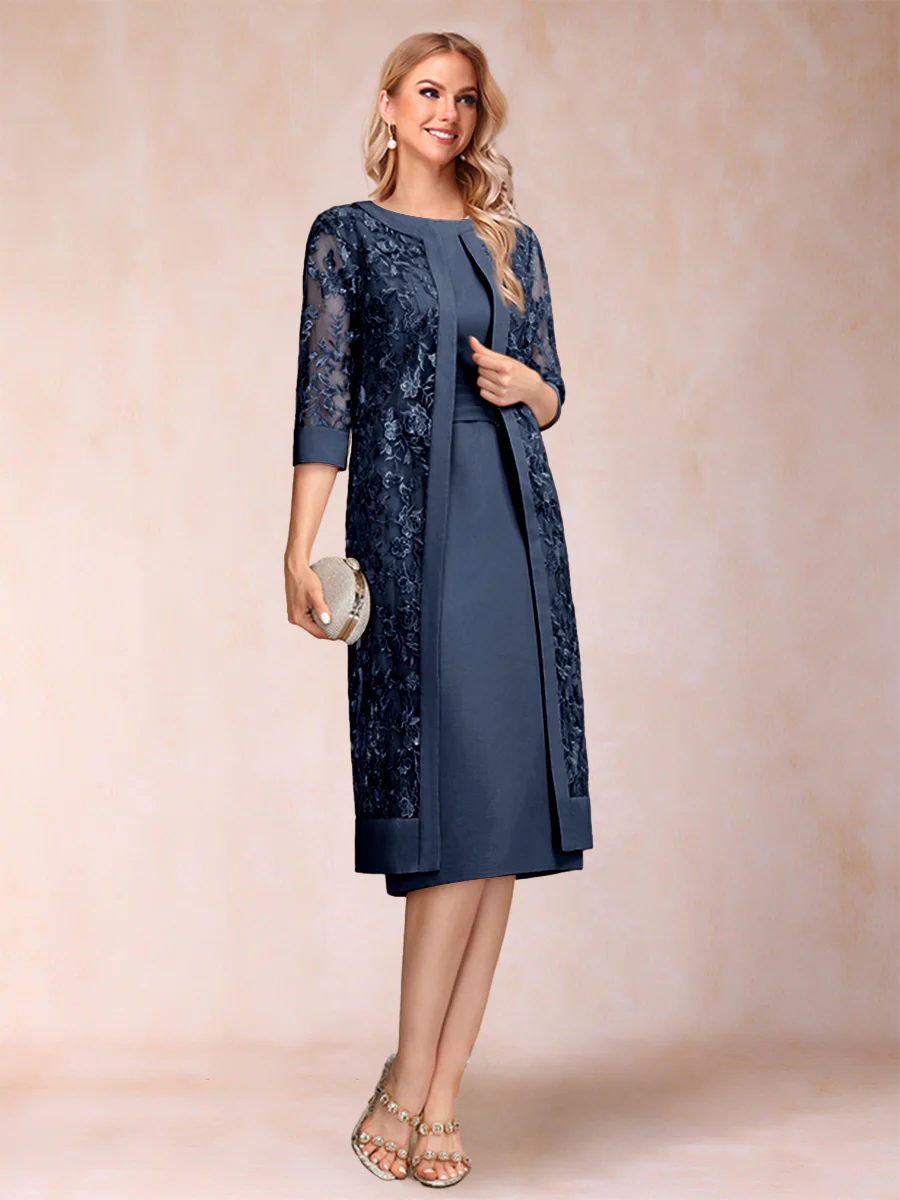 Sheath/Column Scoop Chiffon Ruched Mother of the Bride Dresses with Jacket & Rhinestone - Image 38