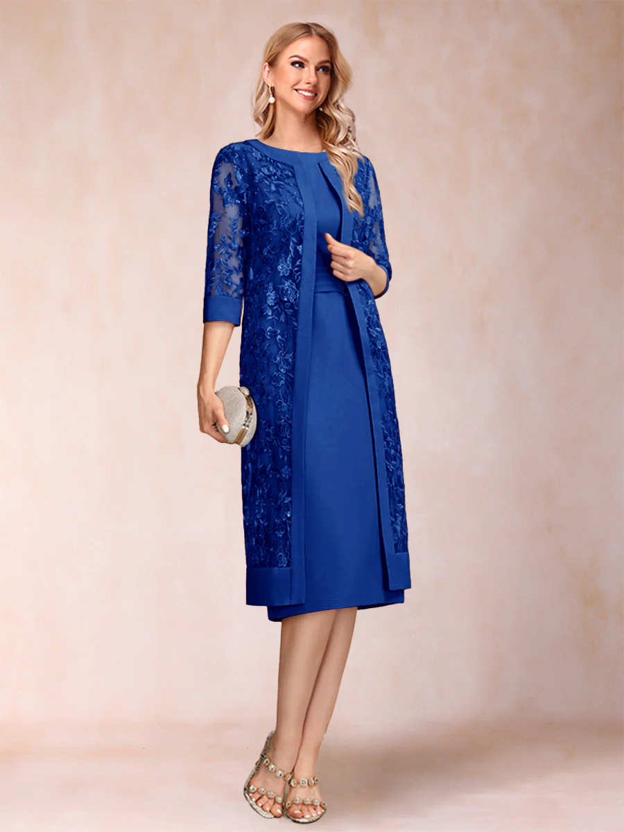 Sheath/Column Scoop Chiffon Ruched Mother of the Bride Dresses with Jacket & Rhinestone - Image 48